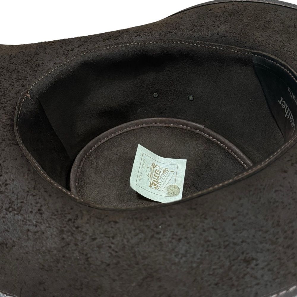 Walker Buffalo Leather Cowboy Hat Western Ranch Rodeo Rustic Style 22.5” - Picture 10 of 12